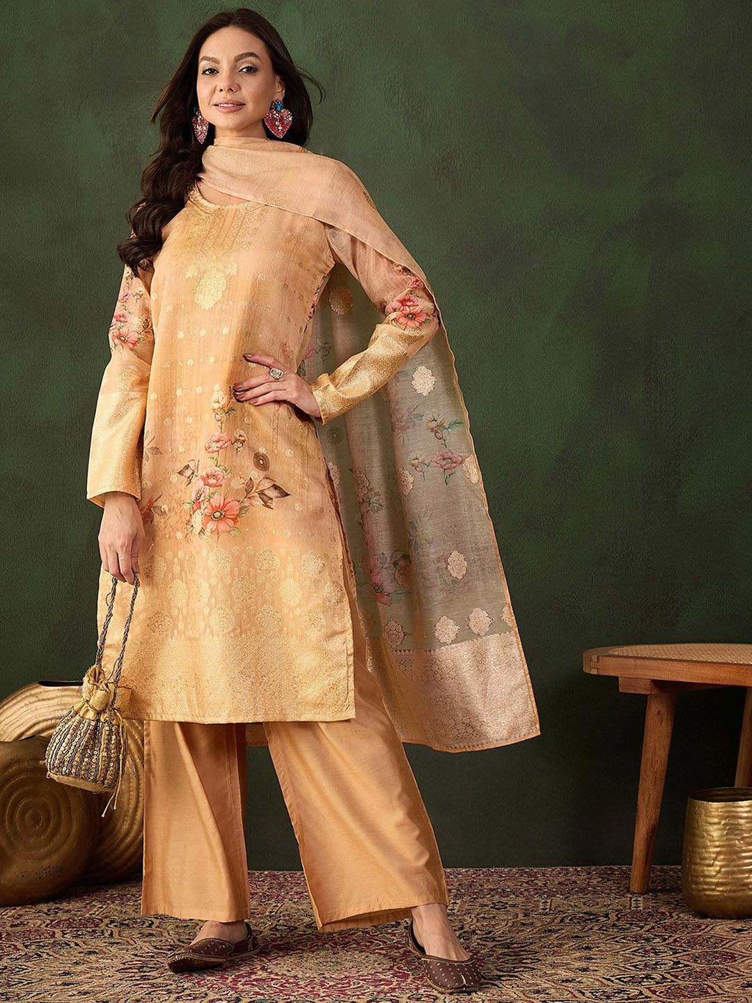 Sangria Printed Kurta & Palazzo With Dupatta