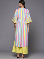 Thumbnail for Ahalyaa Women Neon Green & Blue Candy Striped Kurta with Palazzos - Distacart
