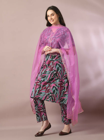 Myshka Women's Multi Printed Cotton Straight Party Kurta Set With Dupatta - Distacart