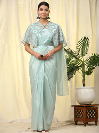 Thumbnail for Blue Satin Solid Ready to wear Saree with stitched Blouse - Vanita - Distacart