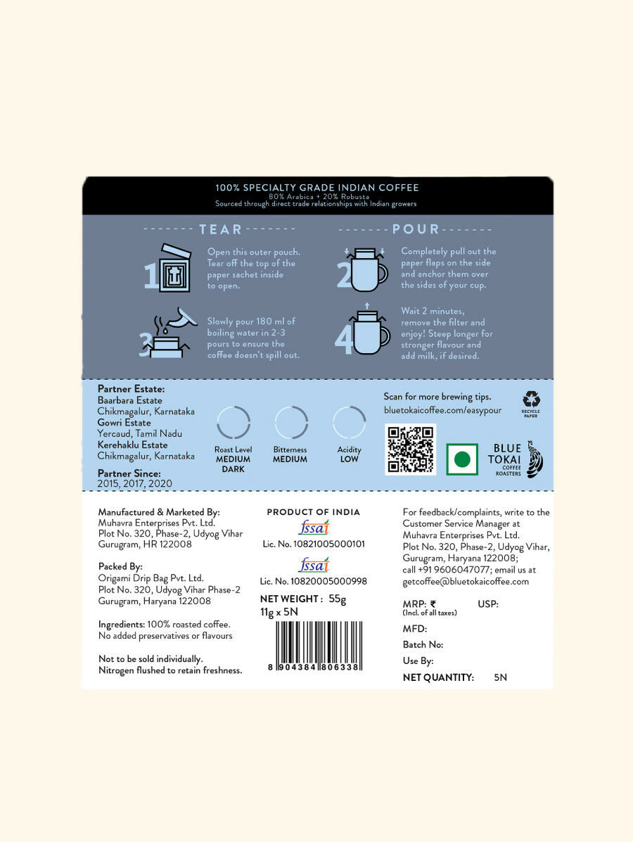 Blue Tokai Jacaranda Blend Medium Dark Roast Easy Pour Sachets - Distacart