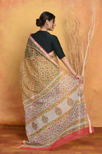 Thumbnail for Very Much Indian Pure Kota Cotton Handblock Printed Saree - Yellow - Distacart