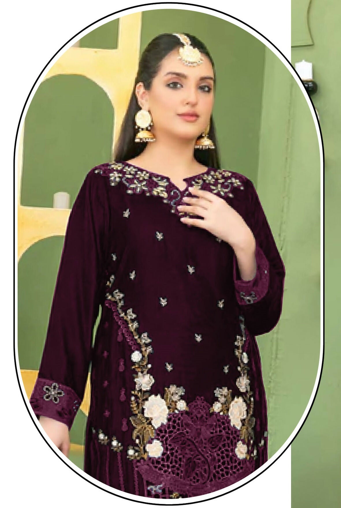Anaita Purple Velvet Suit with Embroidery Sequence Work