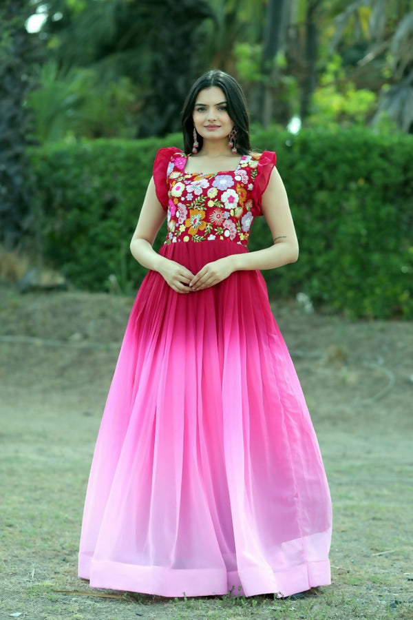 Jyoti Fashion Women's Pink Sequins Embroidery Faux Blooming Anarkali Dress - Distacart