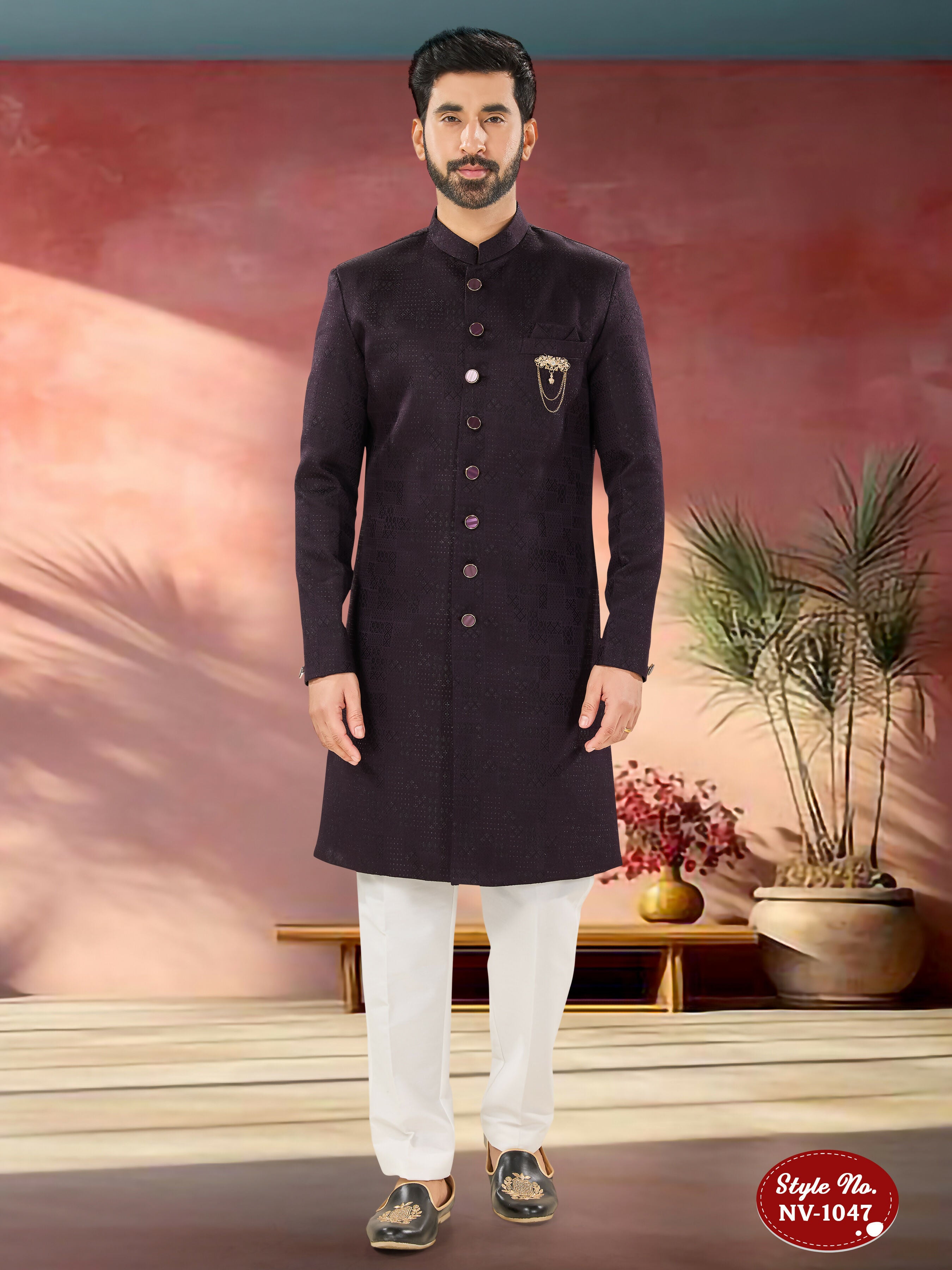 Joban Fashion Men's Purple Straight Imported Tr Self-Design In Fabric Indo-Western Kurta Set - Distacart