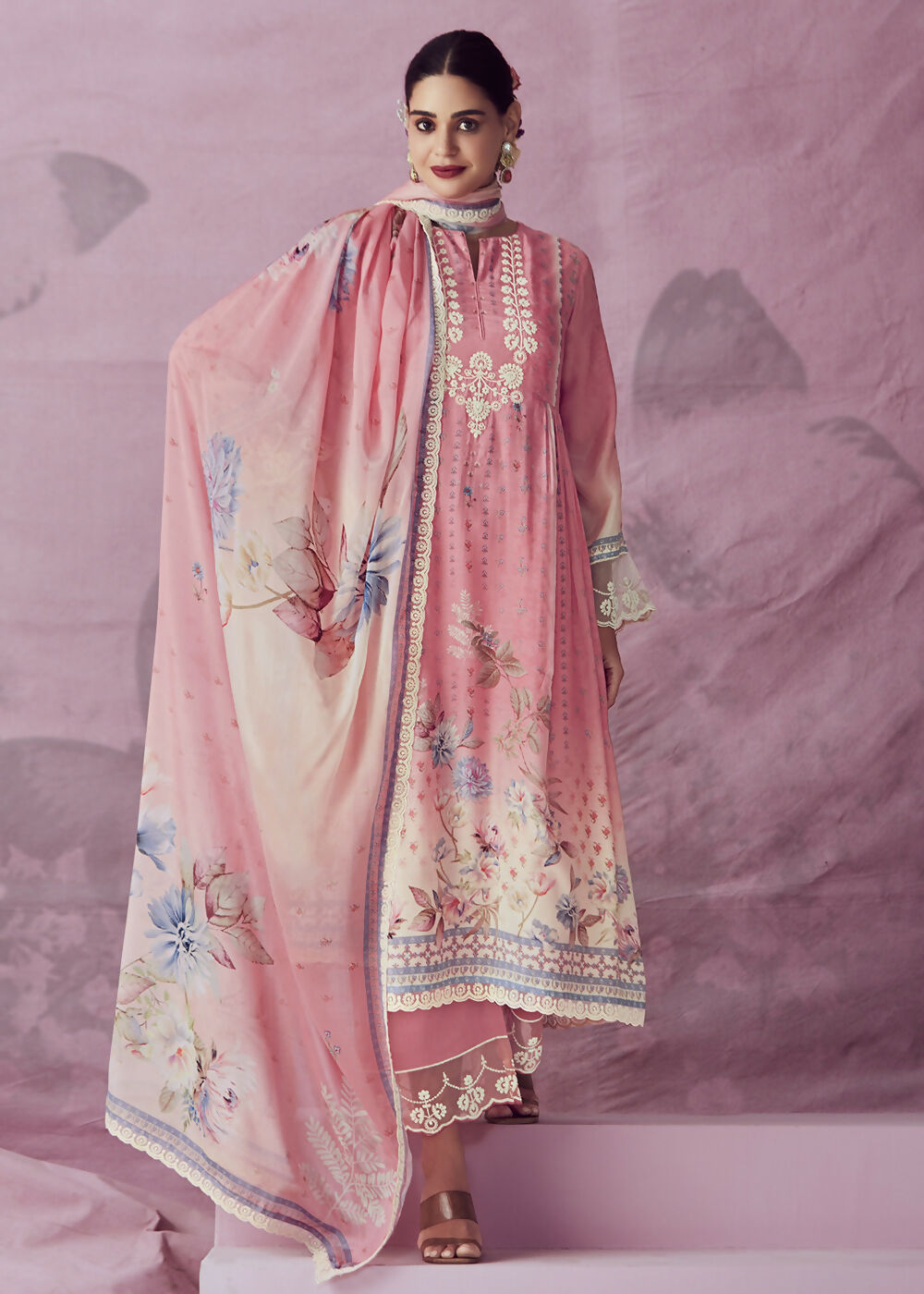 Blush Pink Muslin Cotton Printed Trendy Salwar Kurta Set - Emponline - Distacart