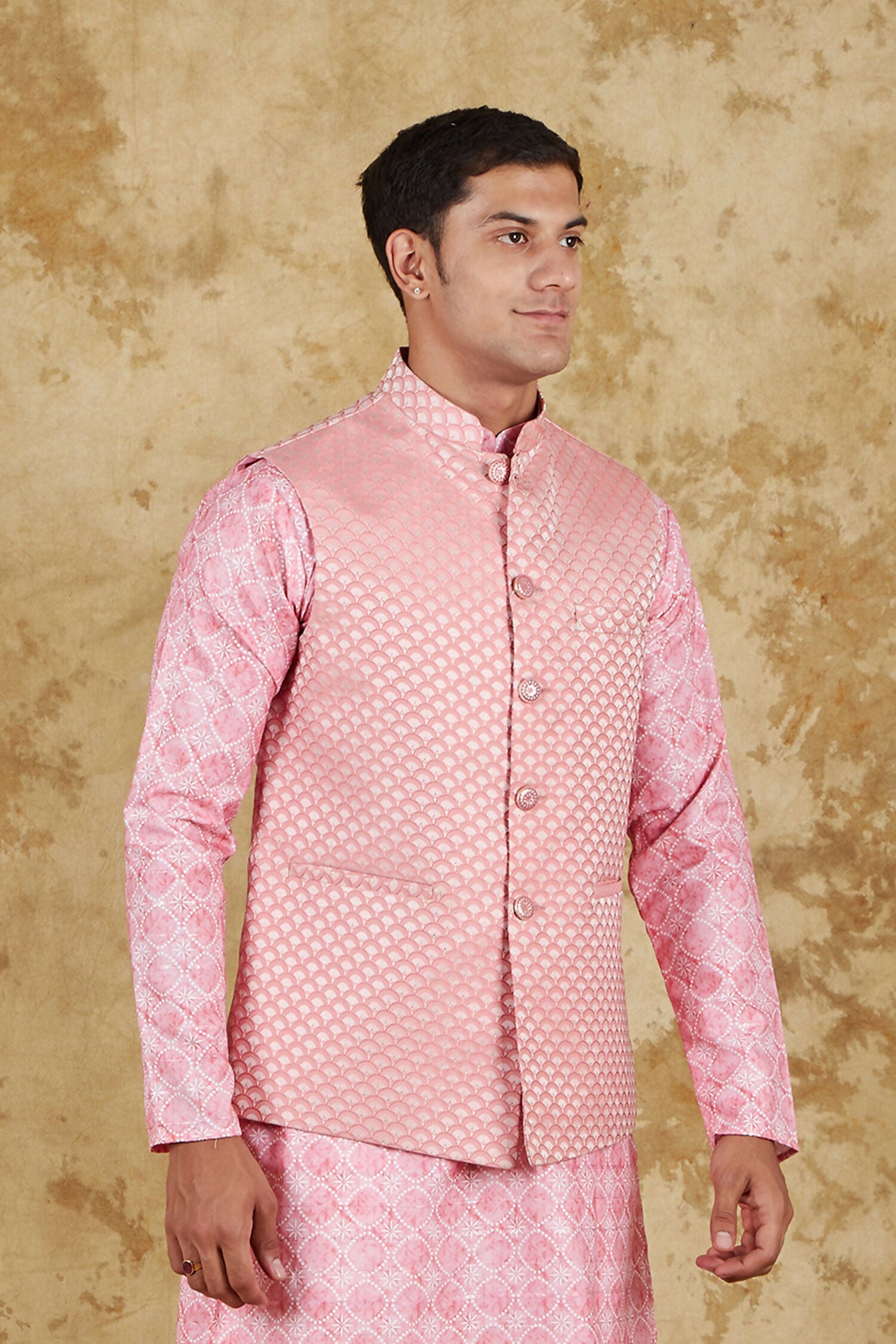 Bluesaanchi Men's Jacquard Pink Waistcoat - Distacart