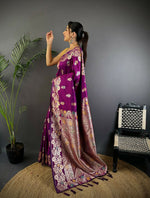 Thumbnail for Joban Fashion Meenakari Magenta Woven Soft Silk Saree