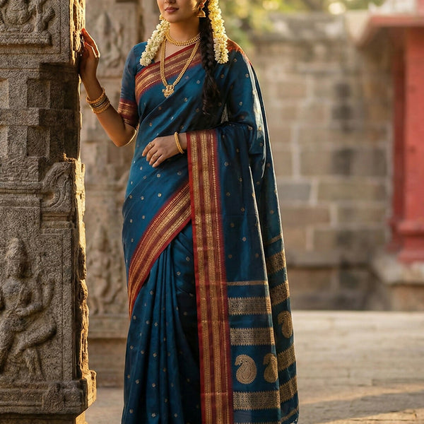Shree Shyam Fashion Teal Cotton Saree - Distacart