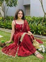 Thumbnail for Teeya Creation Womens Trending Heavy Embroidery Sequence Work Kurta Sharara Set - Red - Dista