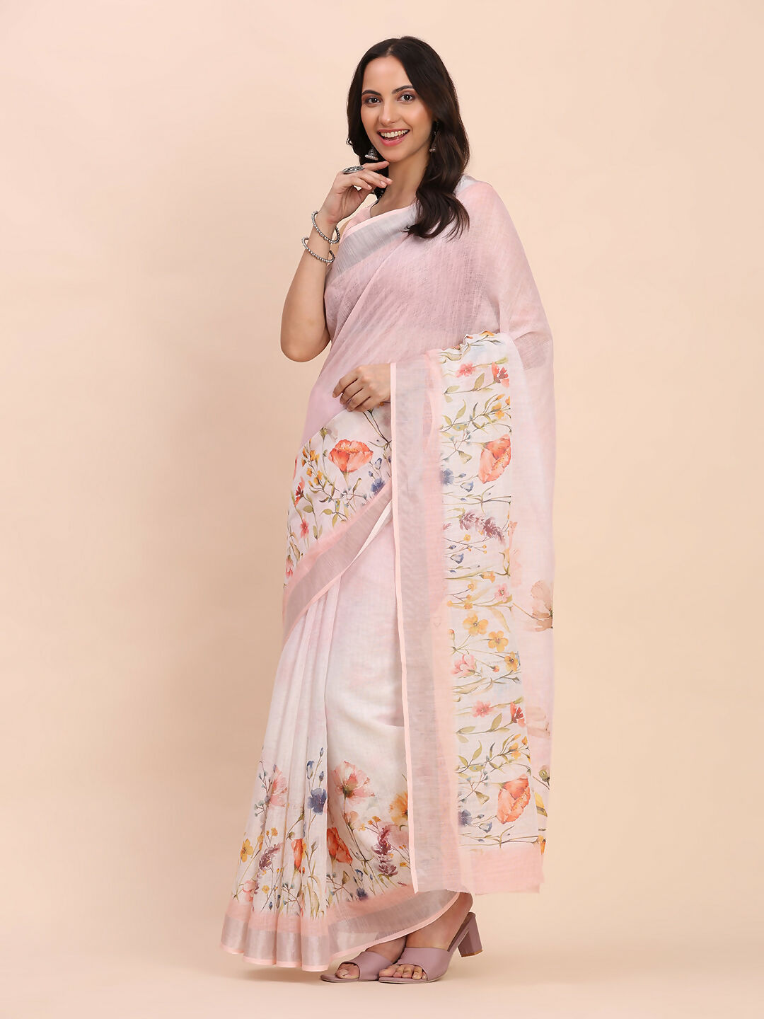 Astita Linen Cotton Light Pink Saree
