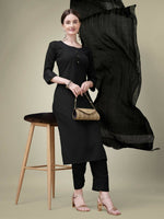 Thumbnail for Jyoti Fashion Women's Black Cotton Blend Embroidery & Sequence work Kurta with Trouser & Dupatta - Distacart