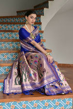 Thumbnail for Vishnu Weaves Women's Royal Paithani Silk Zari Woven Saree with Blouse