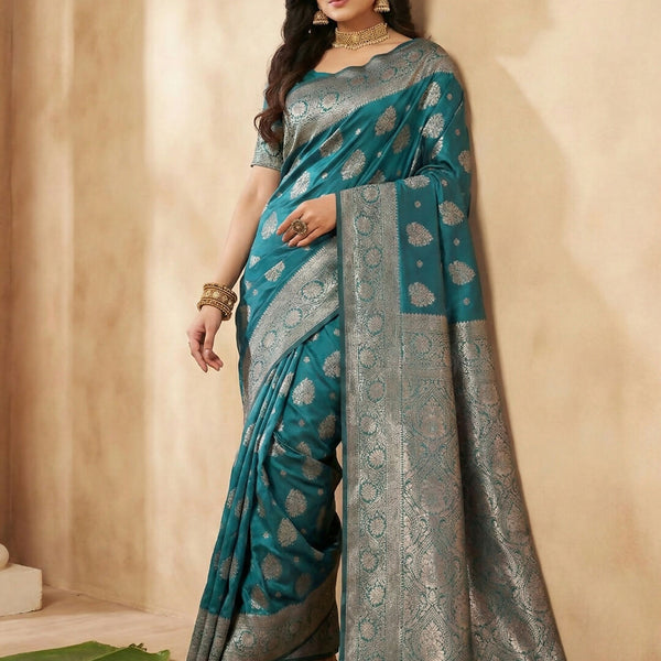 Shree Shyam Fashion Sea Green Silk Blend Saree - Distacart