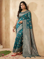 Thumbnail for Shree Shyam Fashion Sea Green Silk Blend Saree - Distacart