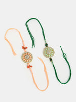 Thumbnail for NVR Men Set of 2 Pink & Green Stone-Studded Rakhi With Roli Chawal - Distacart