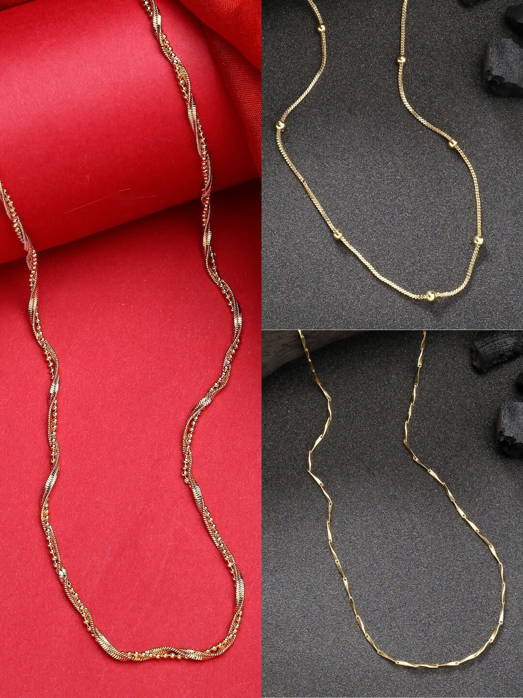 NVR Women's Set of 3 Gold-Polished Minimal Chain - Distacart