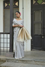 Thumbnail for Vishnu Weaves Women's Grey Premium Tussar Silk Saree with Blouse - Distacart