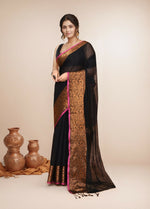 Thumbnail for Joban Fashion Black Cotton Blend Handloom Saree