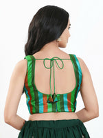 Thumbnail for Joban Fashion Green Multi Brocade Padded Blouse With Square Neck Sleeveless