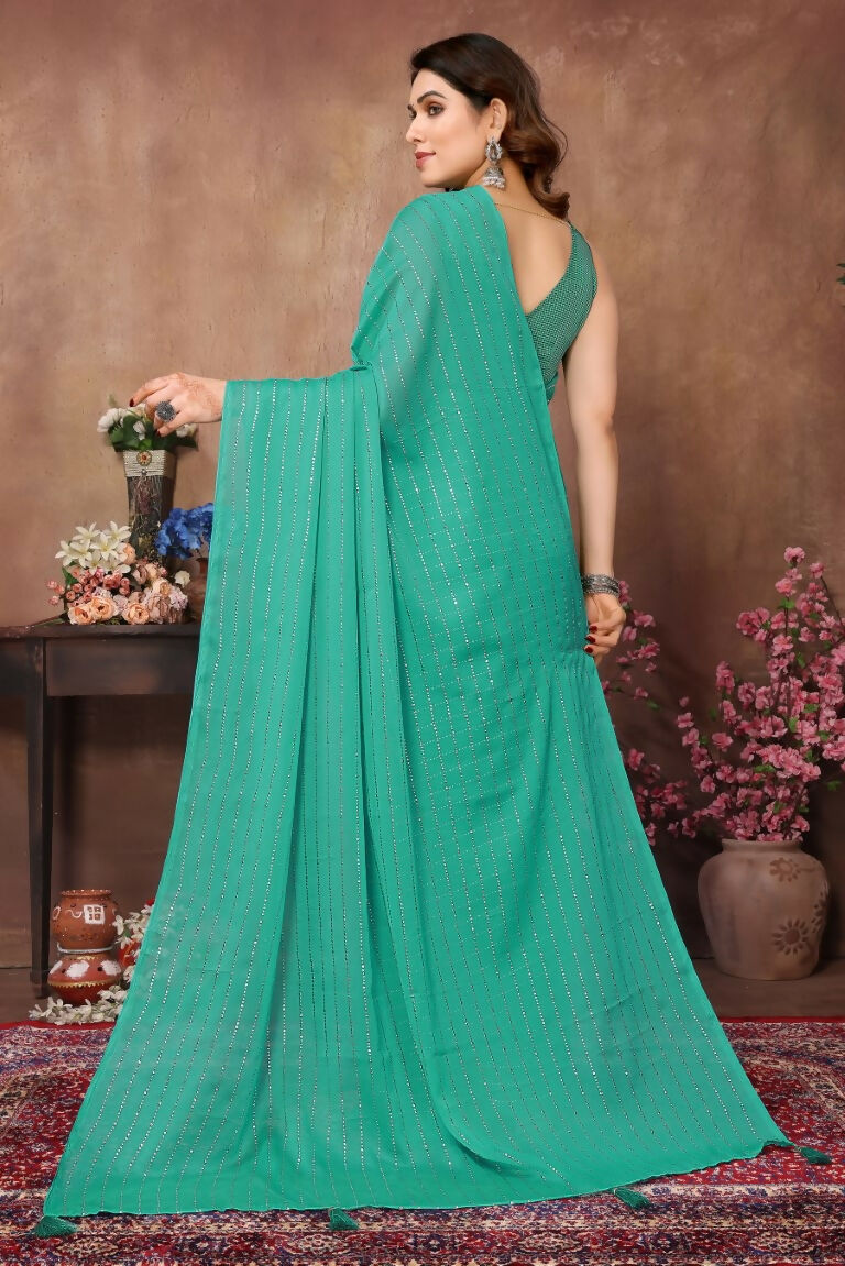 Aafreen Partywear Designer Firozi Rangoli Silk Fancy Saree - Distacart