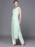 Thumbnail for Ahalyaa Women Sea Green Floral Printed Georgette Kurta - Distacart