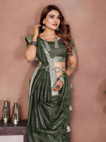Thumbnail for Aastha Fashion Mehndi Linen Weaving Saree - Distacart