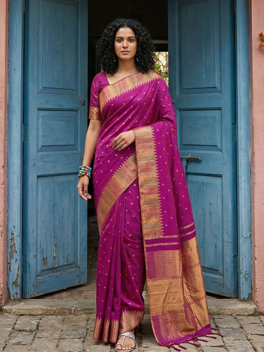 Shree Shyam Fashion Magenta Silk Blend Saree - Distacart