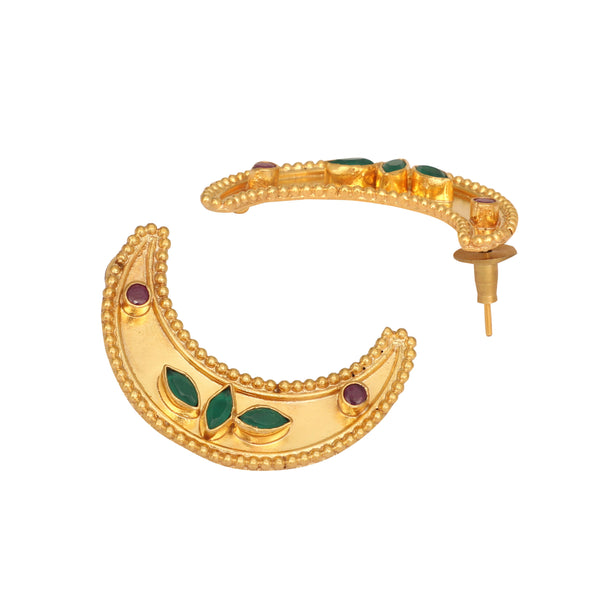 Nuyug 22K Gold Plated Green Lunar Earrings