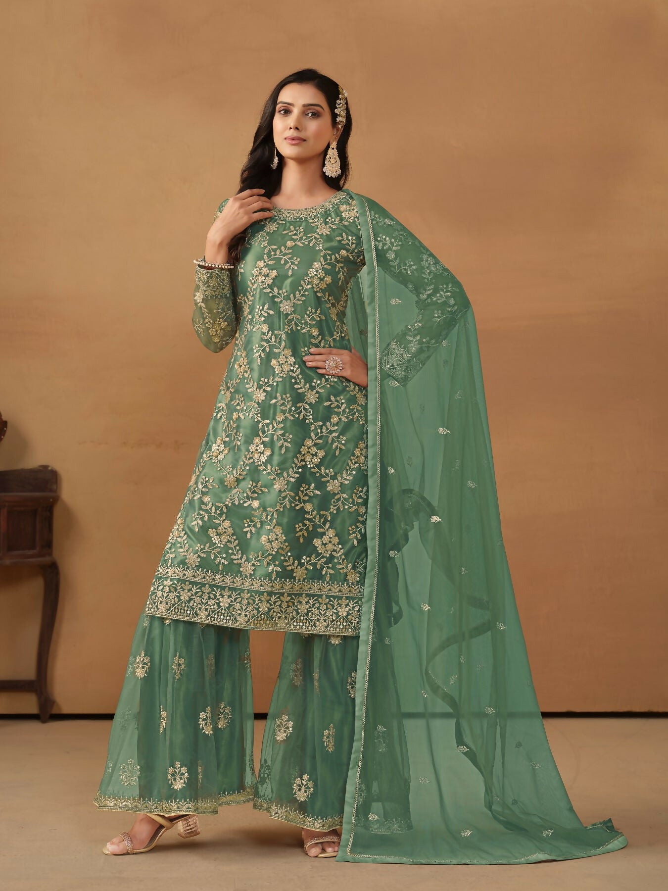 Anaita Green Embroidered Net Salwar Suit - Distacart