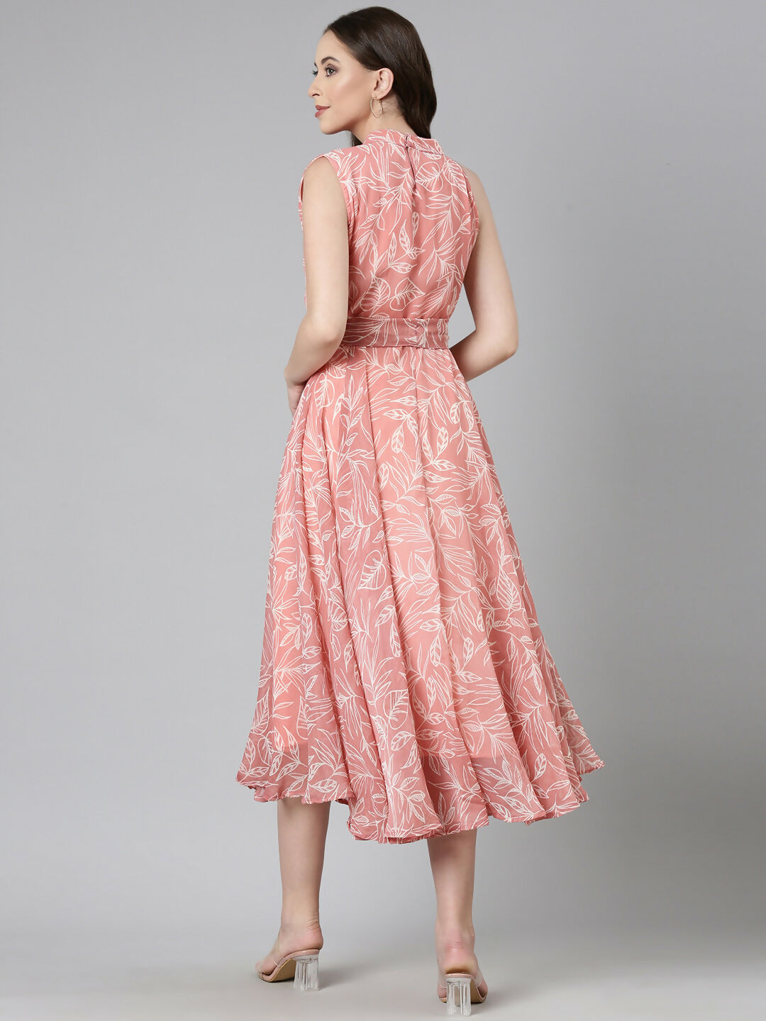 Souchii Peach Floral Chiffon Dress - Dista