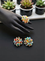 Thumbnail for Inhanns Rangmani Crystal Duo – Adjustable Ring + Statement Earrings Set - Multicolor 2 - Distacart