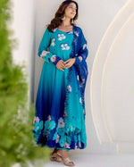 Thumbnail for Teeya Creation Multi Color Taby Organza Silk Printed Party Wear Gown
