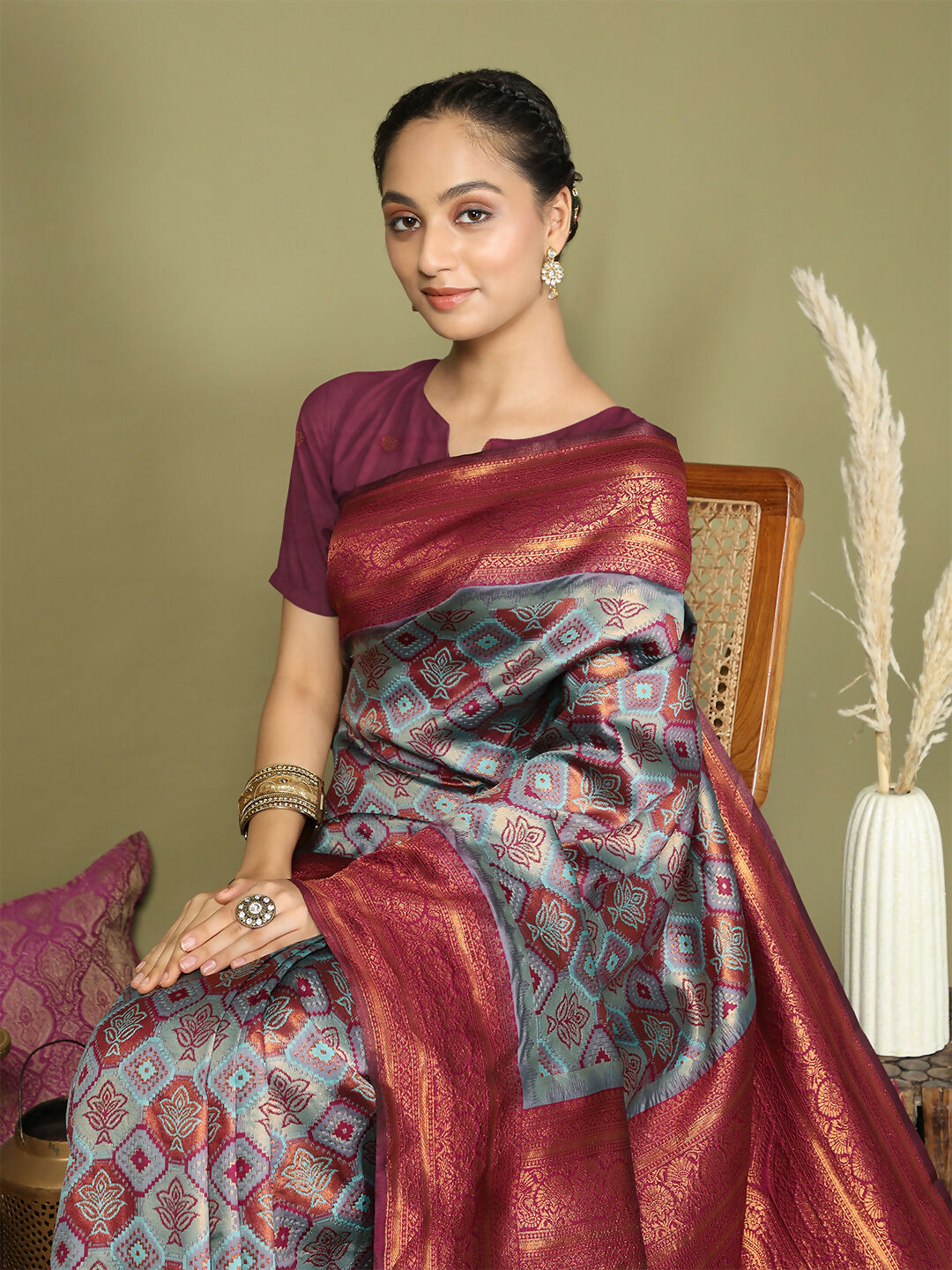 Astita Lichi Silk Teal Saree