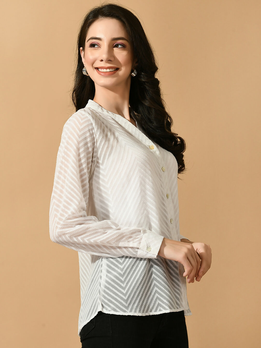 Myshka Women's White Georgette Solid Sheer Shirt - Distacart