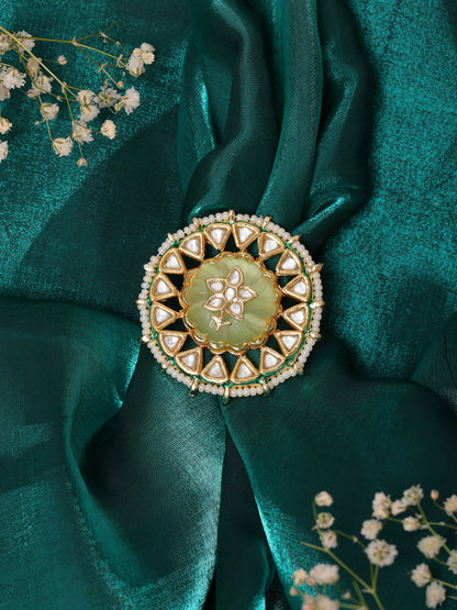 Ruby Raang Gold Polished Green Kundan Cocktail Ring - Distacart