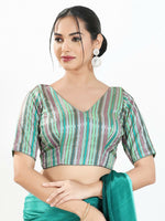 Thumbnail for Joban Fashion Pista Multi Brocade Padded Blouse With V Neck Elbow Sleeves - Distacart
