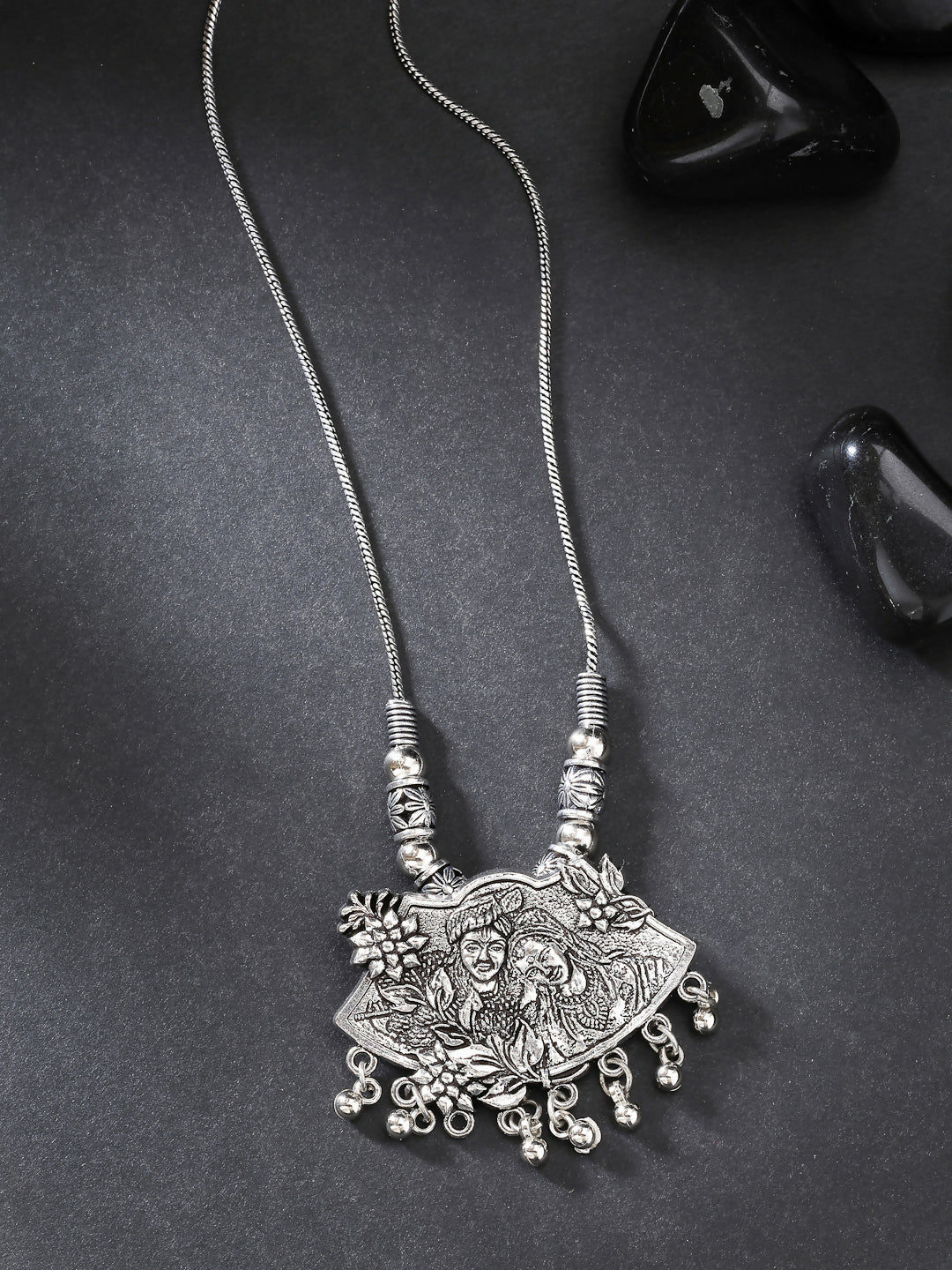 NVR Women's Silver-Toned Radha Krishna Pendant with Chain - Distacart