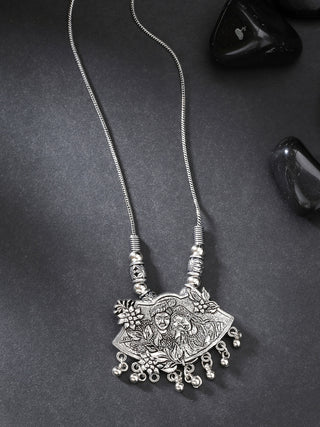 NVR Women's Silver-Toned Radha Krishna Pendant with Chain - Distacart