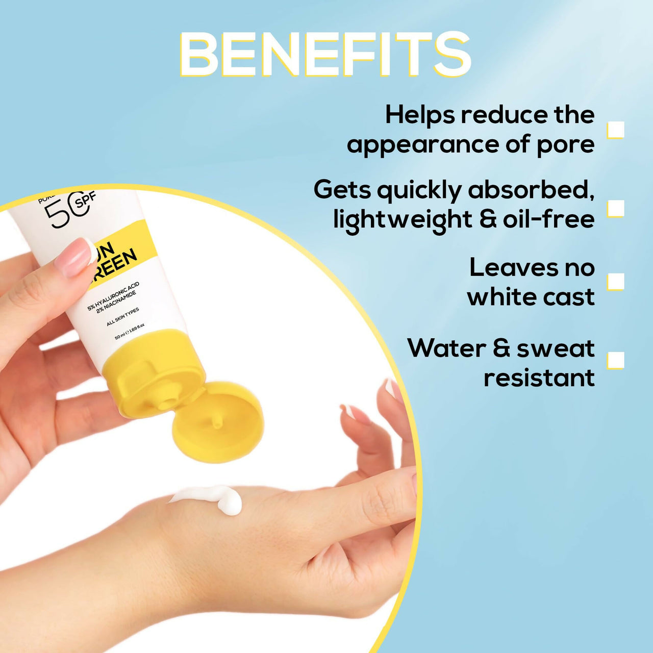 Renee Pore Minimizing Sunscreen Spf 50 With 5% Hyaluronic Acid & 2% Niacinamide For All Skins