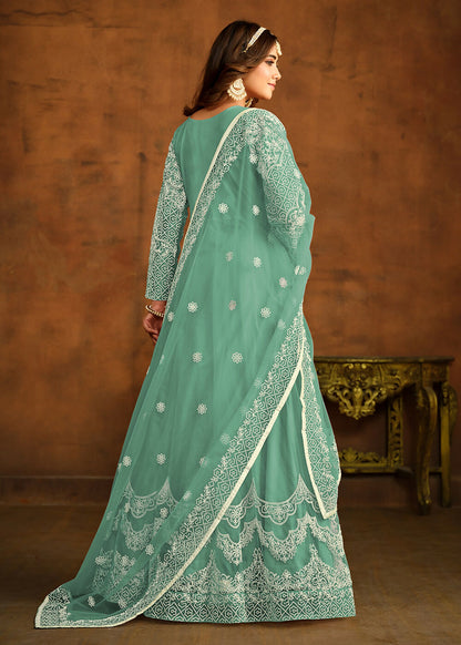 Green All Over Embroidered Net Wedding Anarkali Suit - Emponline - Distacart