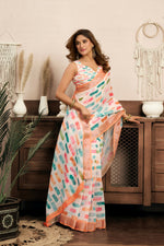 Thumbnail for Joban Fashion White Color Block Linen Ready To Wear Saree With Unstitched Blouse - Distacart