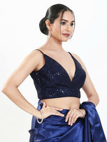 Thumbnail for Joban Fashion Navy Blue Sequin Padded Blouse With V Neck Sleeveless - Distacart