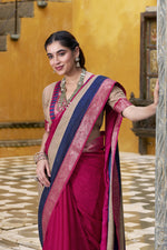 Thumbnail for Vastranavya Pink Printed with Zari Weaving Work Poly Cotton Saree & Unstitched Blouse - Distacart