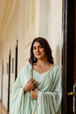 Thumbnail for Teeya Creation Mint Green Chinnon Heavy Work Long Wedding Gown - Distacart