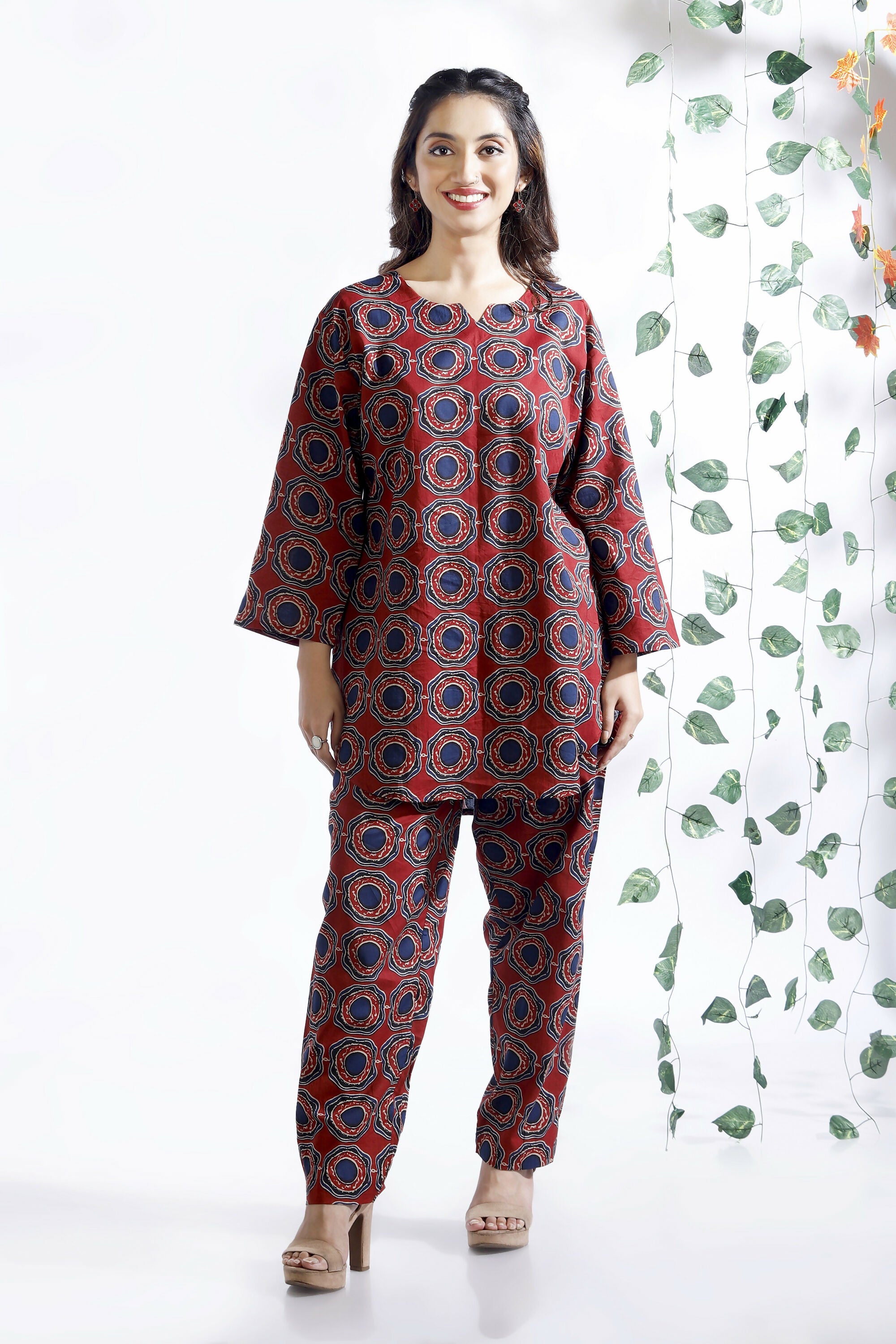 Breathables Abstract Cotton Co-Ord Set – Red - Dista
