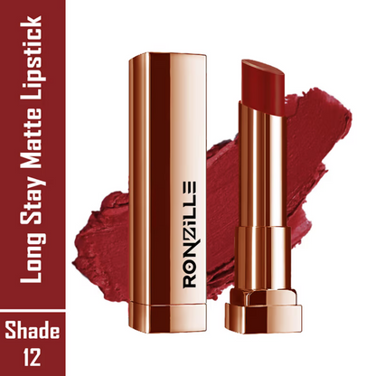 Ronzille Natural Colored Long Stay Matte Lipstick - Shade 12 - Dista