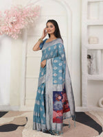 Thumbnail for Astita Linen Cotton Sky Blue Saree