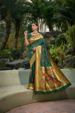 Thumbnail for Jyoti Fashion Women's Bottle Green Paithani Silk Zari Woven Saree with Blouse - Distacart