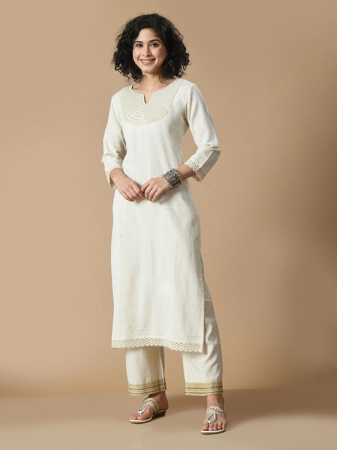 Sangria Sequined Pure Cotton A-Line Kurta - Distacart